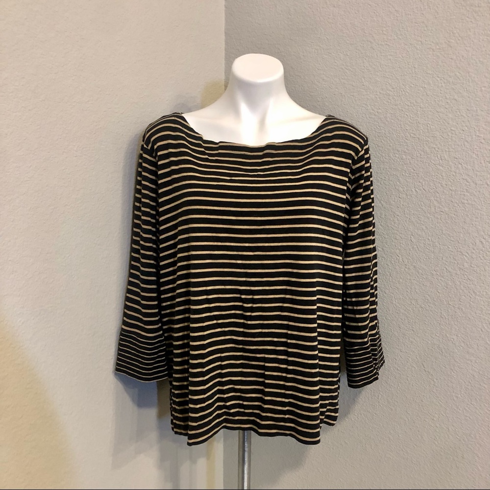 Jones New York Signature Womems Striped 3/4 Sleeve Boat Neck Top - Size 3x